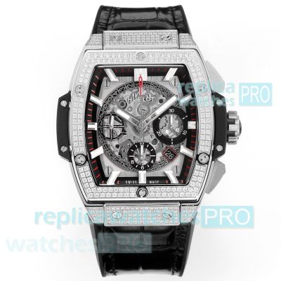 Swiss Clone Hublot Spirit of Big Bang Diamond Stainless Steel Leather Strap Watch 